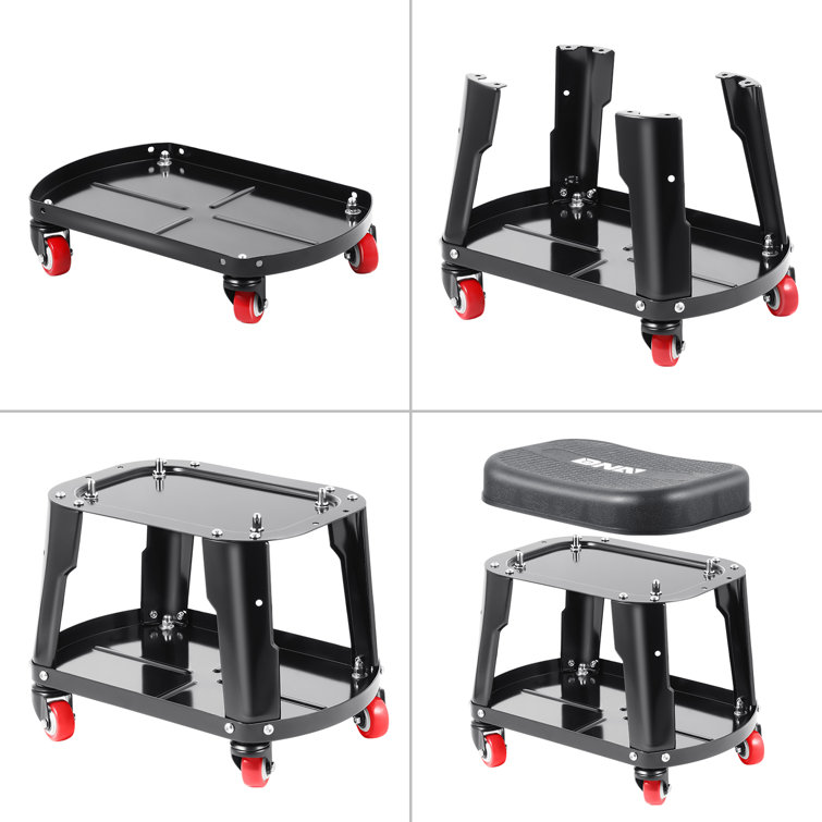 DNA Motoring Removable Rolling Garage Stool With Seat Cushion